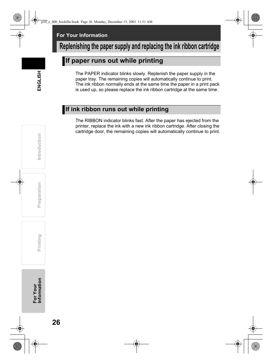 If paper runs out while printing | Olympus P-10 User Manual | Page 26 / 148