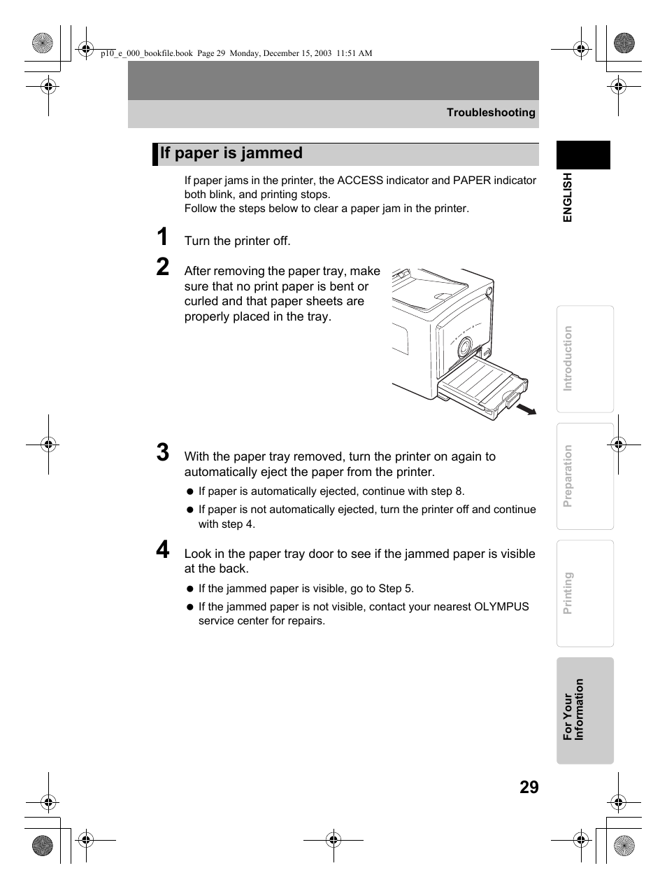 If paper is jammed | Olympus P-10 User Manual | Page 29 / 148