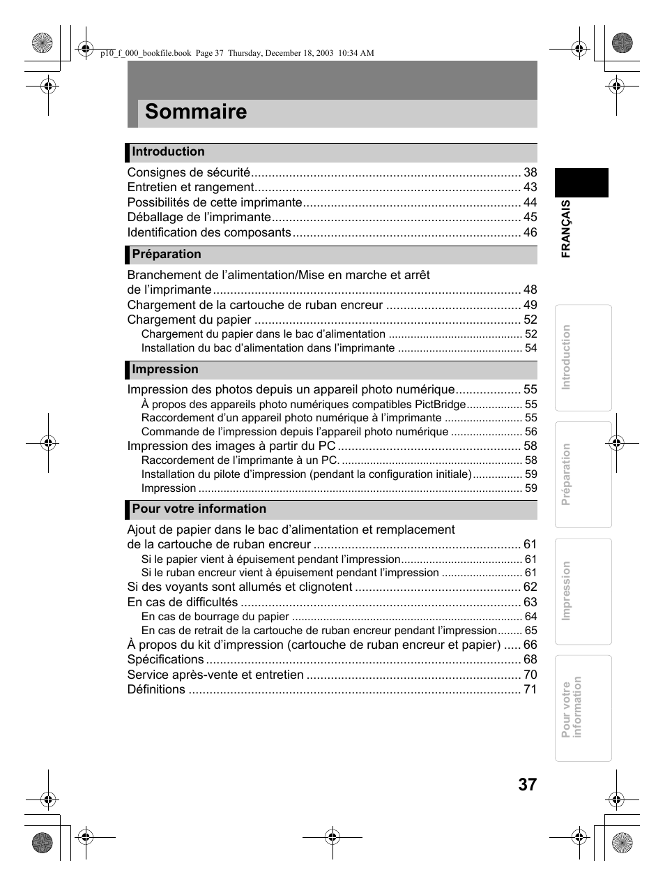 Sommaire | Olympus P-10 User Manual | Page 37 / 148