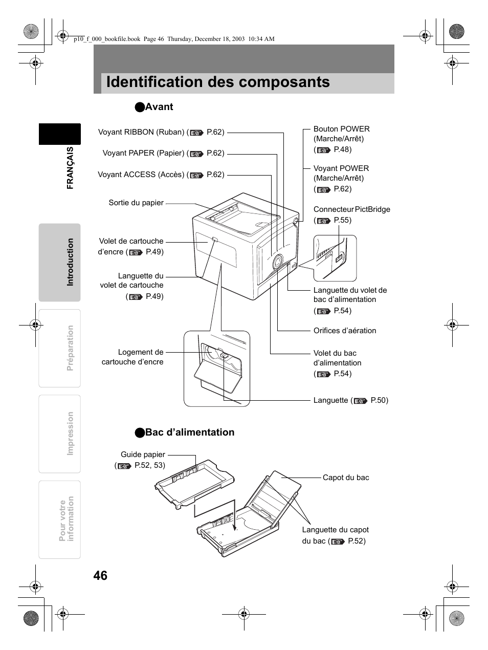 Identification des composants | Olympus P-10 User Manual | Page 46 / 148