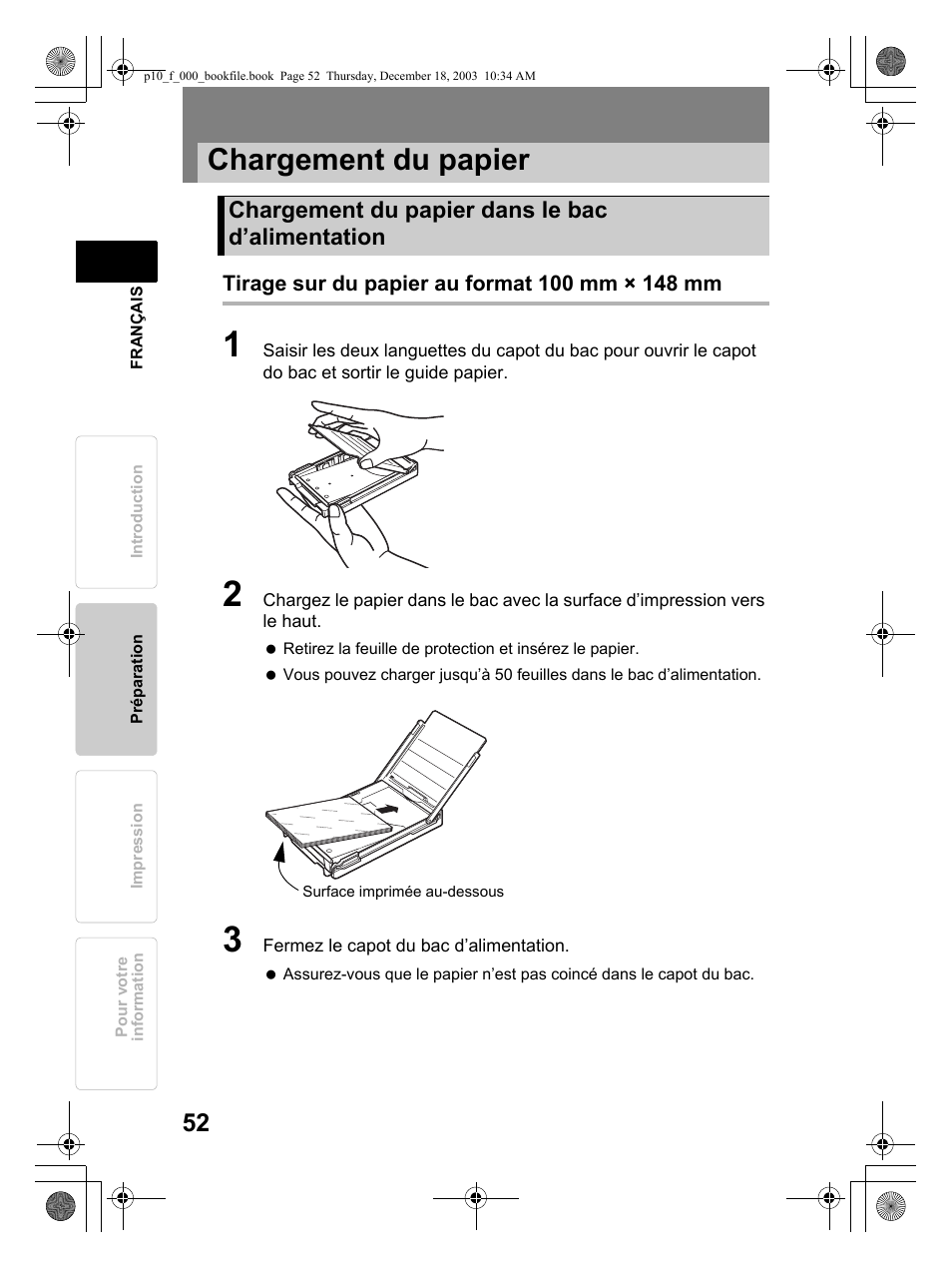 Chargement du papier | Olympus P-10 User Manual | Page 52 / 148