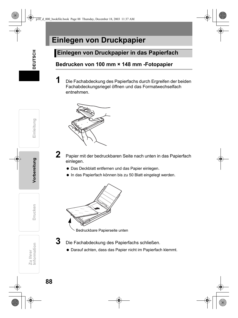 Einlegen von druckpapier | Olympus P-10 User Manual | Page 88 / 148