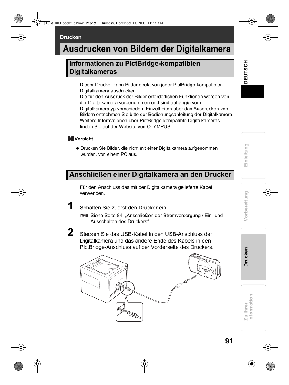 Ausdrucken von bildern der digitalkamera | Olympus P-10 User Manual | Page 91 / 148