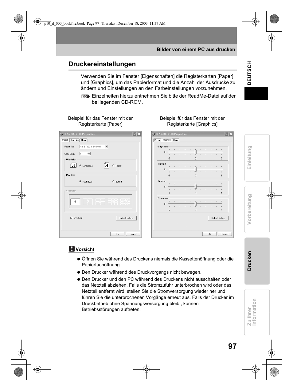 Druckereinstellungen | Olympus P-10 User Manual | Page 97 / 148
