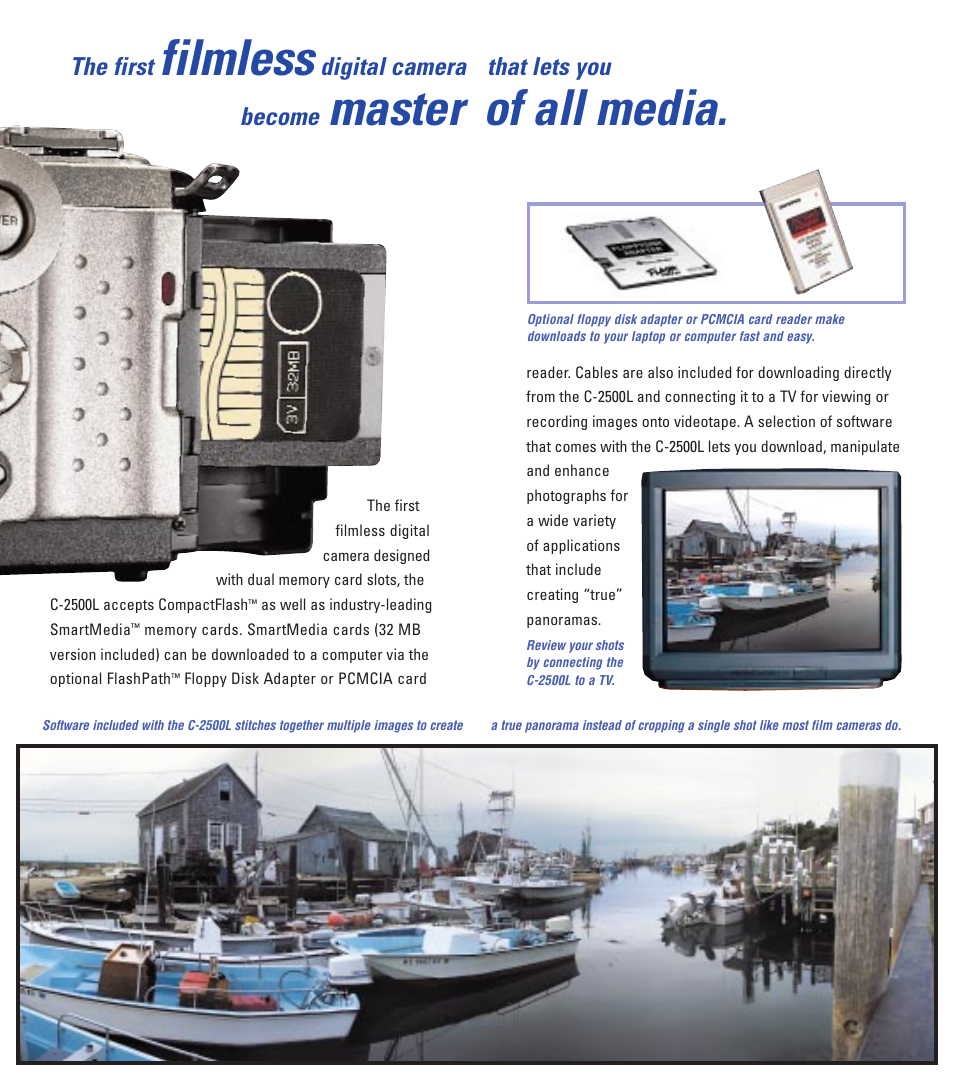 Filmless, Master of all media, The first | Digital camera that lets you become | Olympus C - 2 5 0 0 L User Manual | Page 7 / 9