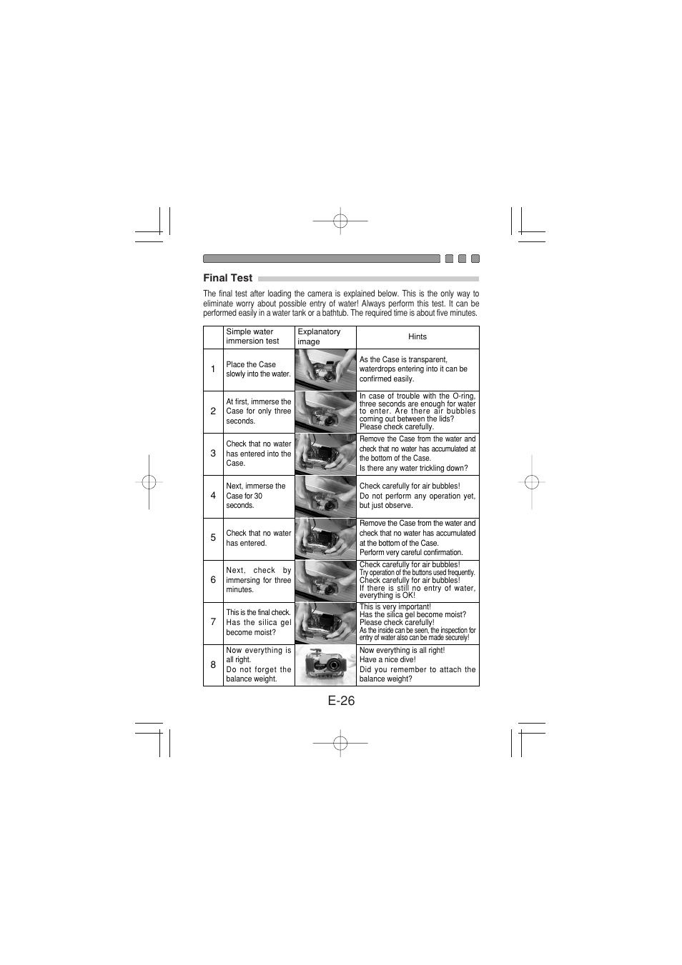 Final test, E-26 | Olympus PT 023 User Manual | Page 27 / 42