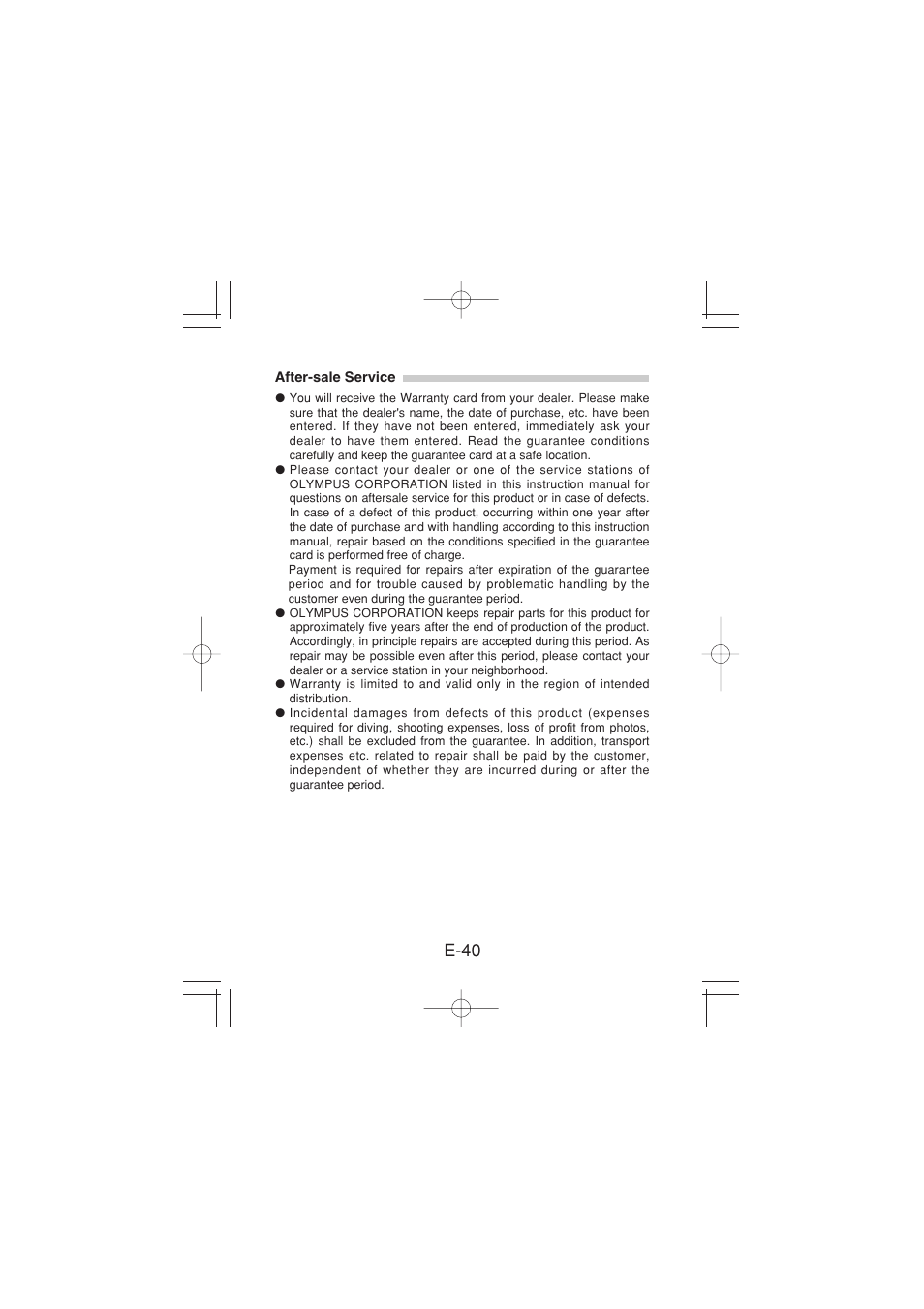 After-sale service, E-40 | Olympus PT 023 User Manual | Page 41 / 42