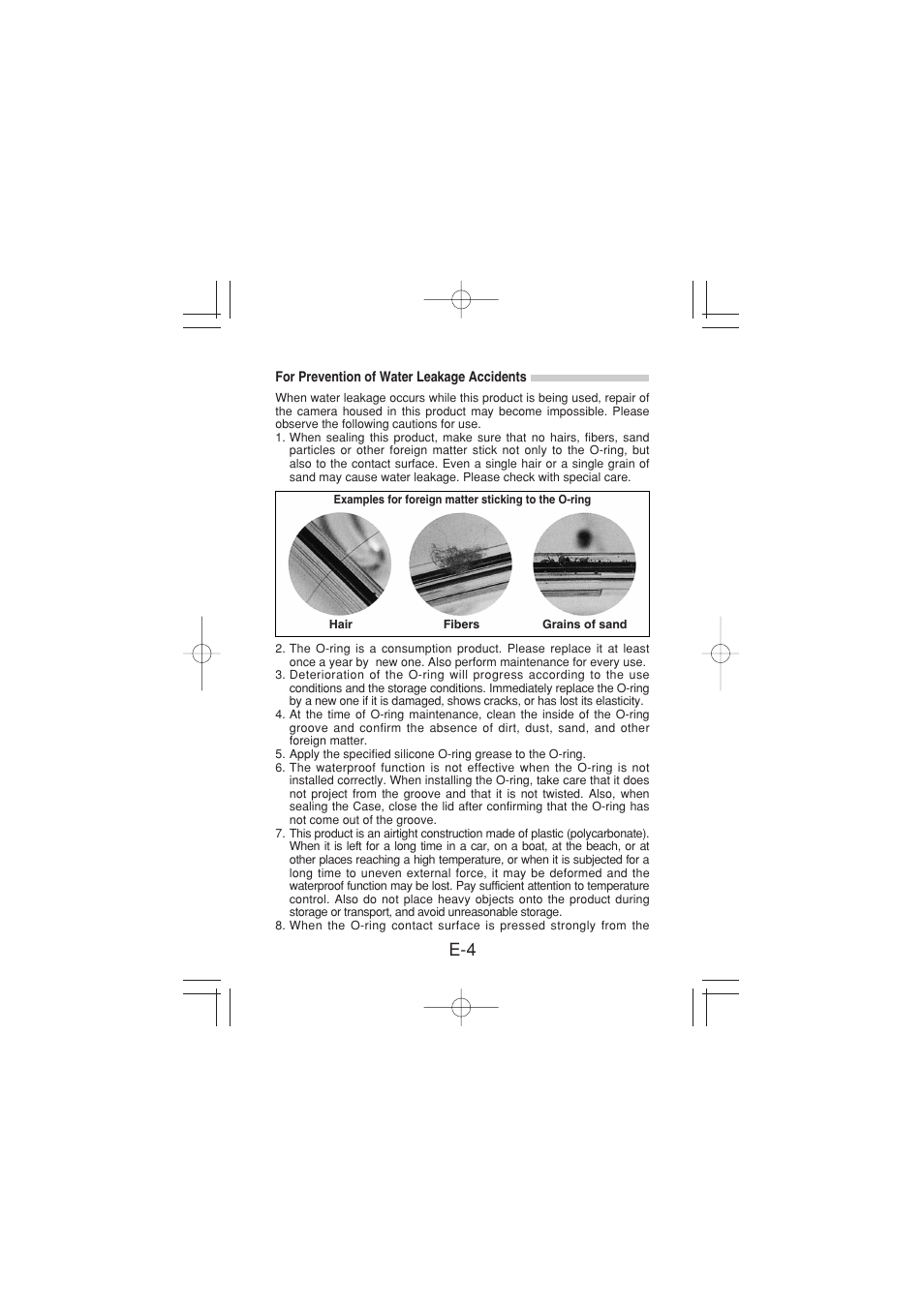 For prevention of water leakage accidents | Olympus PT 023 User Manual | Page 5 / 42
