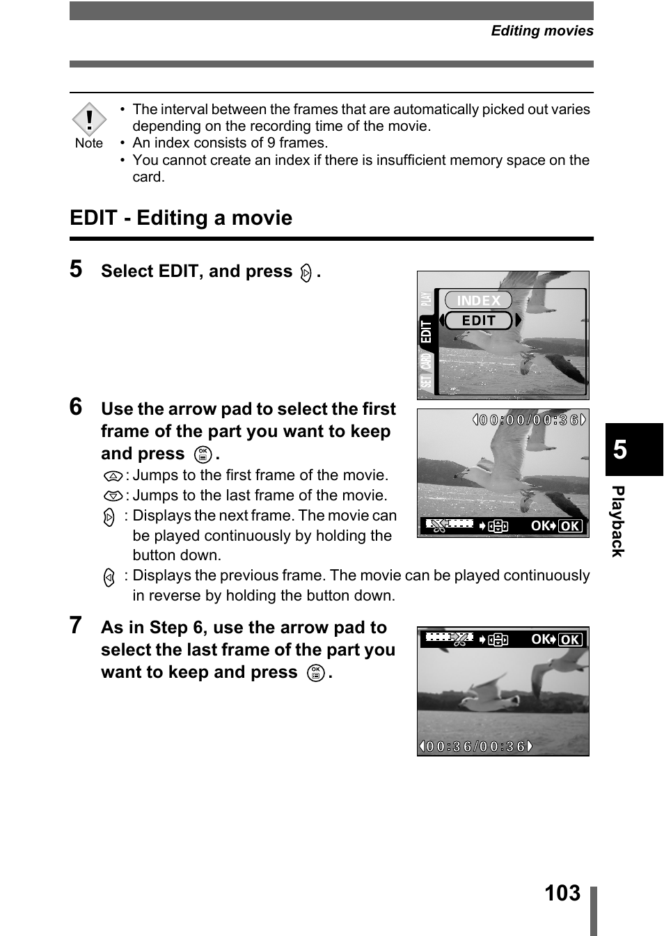 Edit - editing a movie, P.103 | Olympus C-360Zoom User Manual | Page 104 / 197
