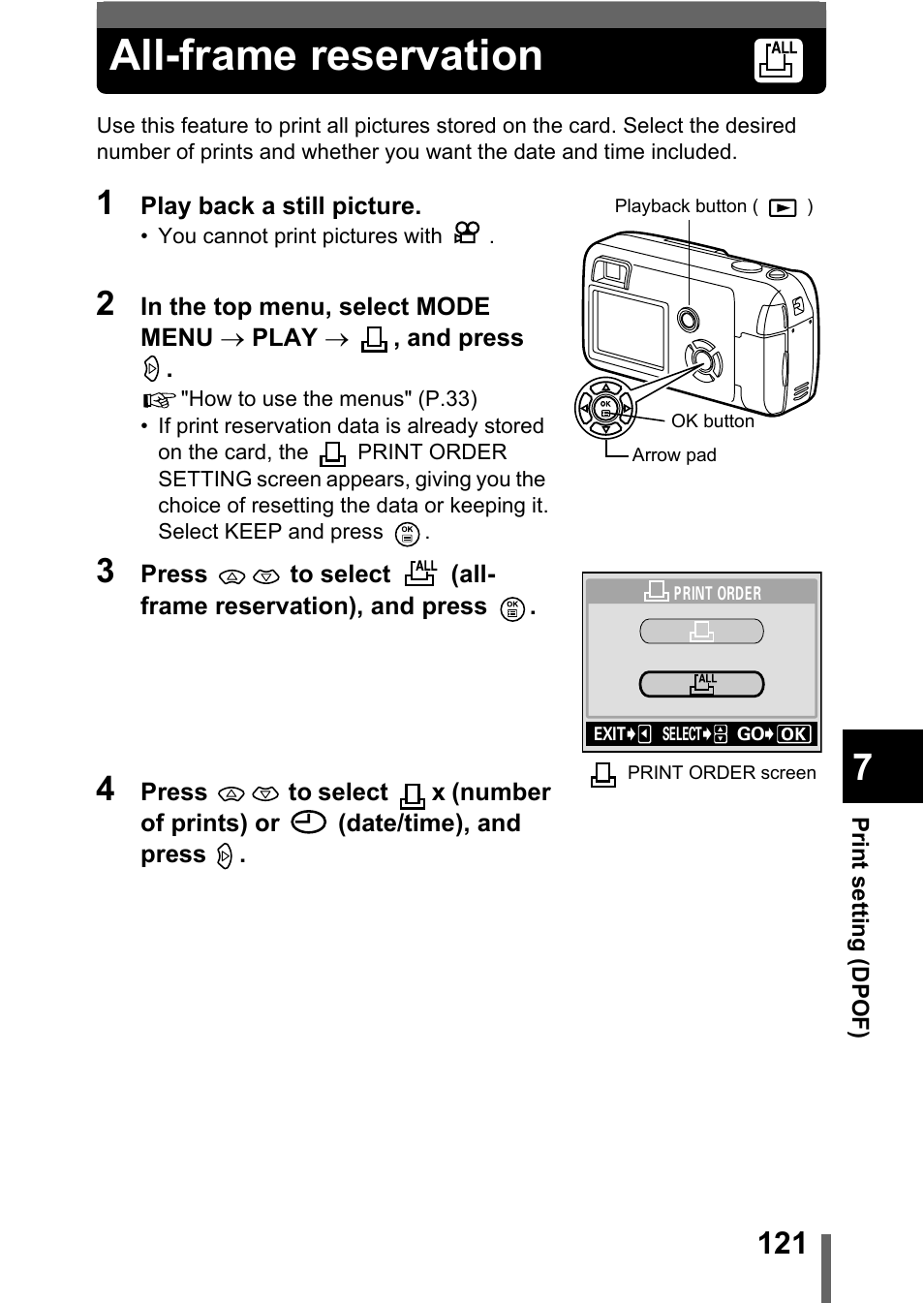 All-frame reservation, P.121 | Olympus C-360Zoom User Manual | Page 122 / 197