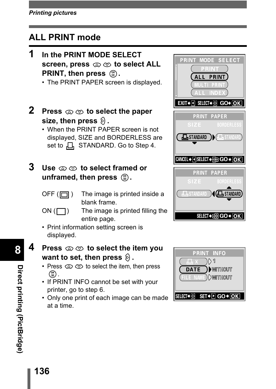 All print mode, All print mode" (p.136) | Olympus C-360Zoom User Manual | Page 137 / 197