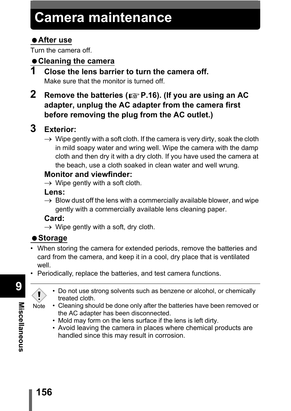 Camera maintenance | Olympus C-360Zoom User Manual | Page 157 / 197