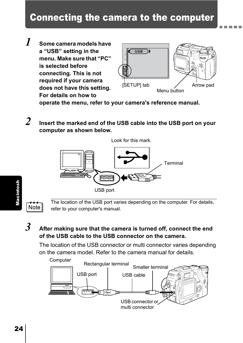 Connecting the camera to the computer, C p.24) | Olympus C-360Zoom User Manual | Page 189 / 197