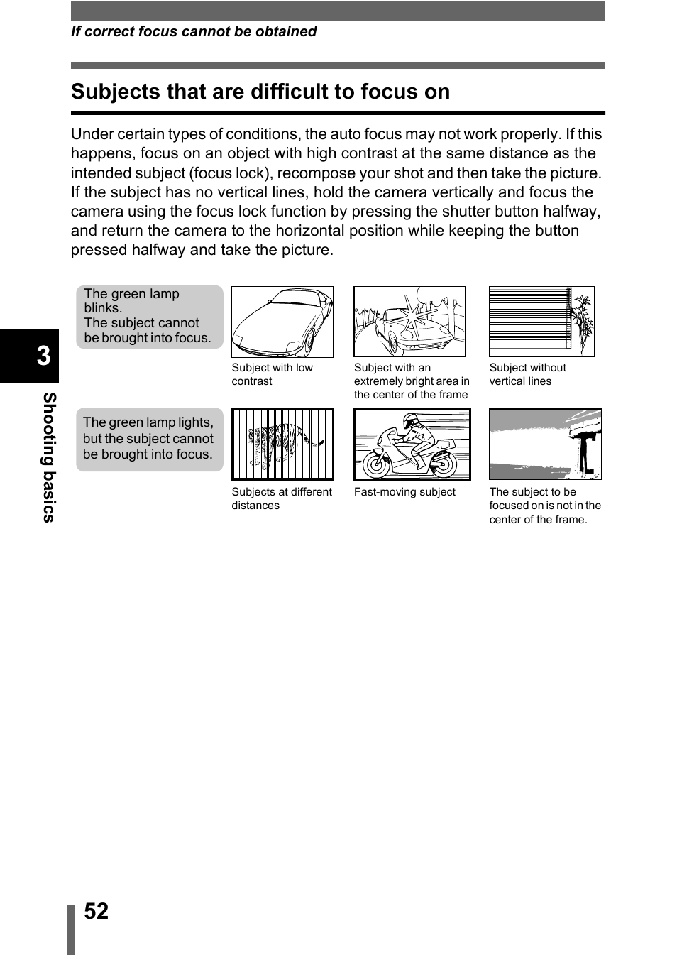 Subjects that are difficult to focus on | Olympus C-360Zoom User Manual | Page 53 / 197