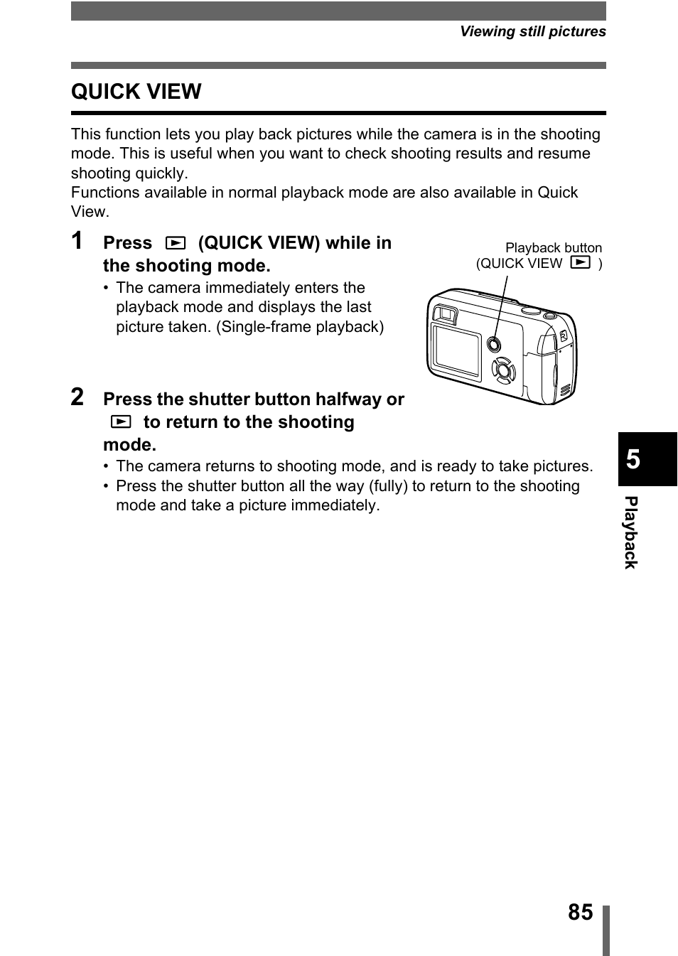 Quick view, P.85 | Olympus C-360Zoom User Manual | Page 86 / 197