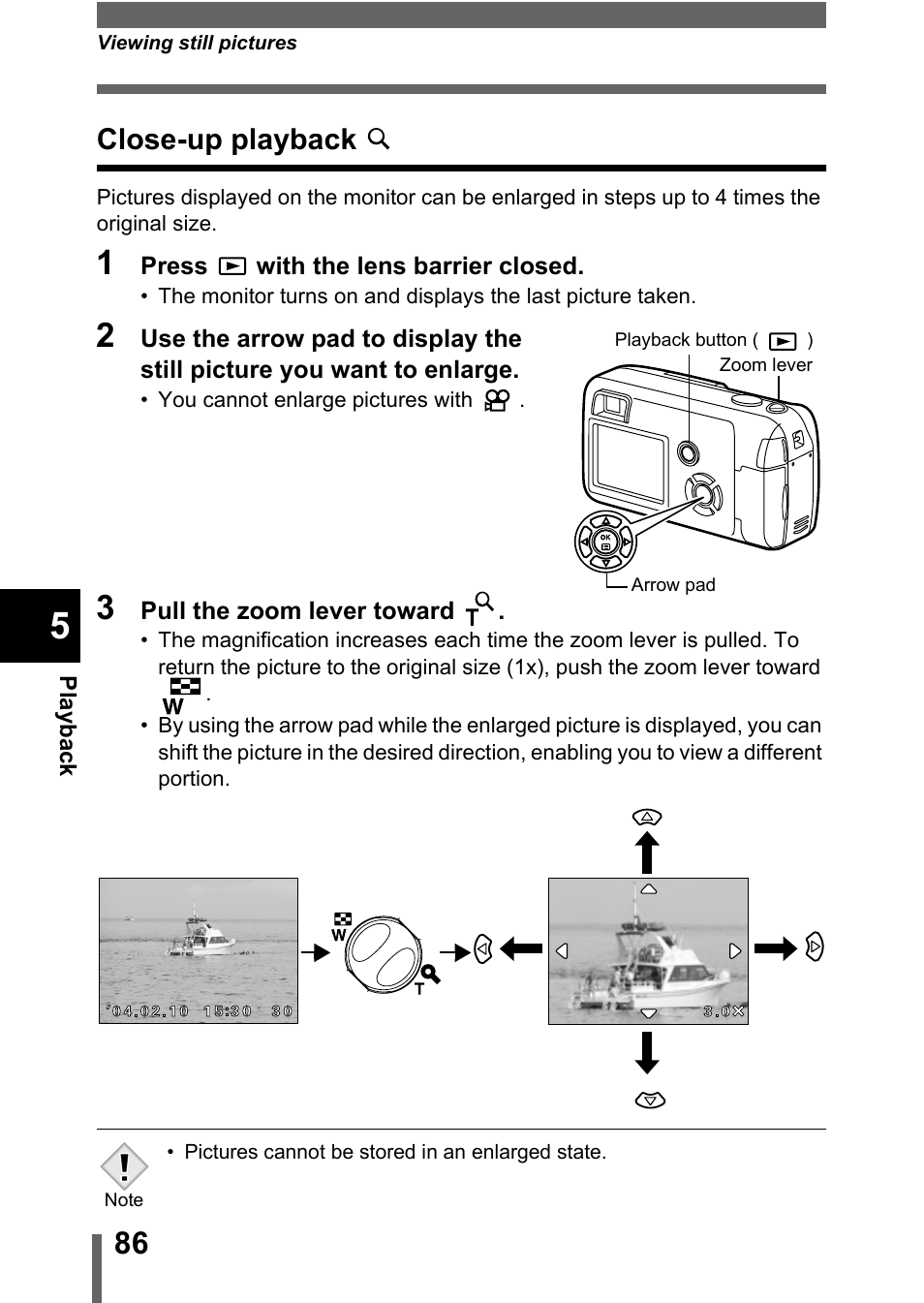 Close-up playback, P.86 | Olympus C-360Zoom User Manual | Page 87 / 197