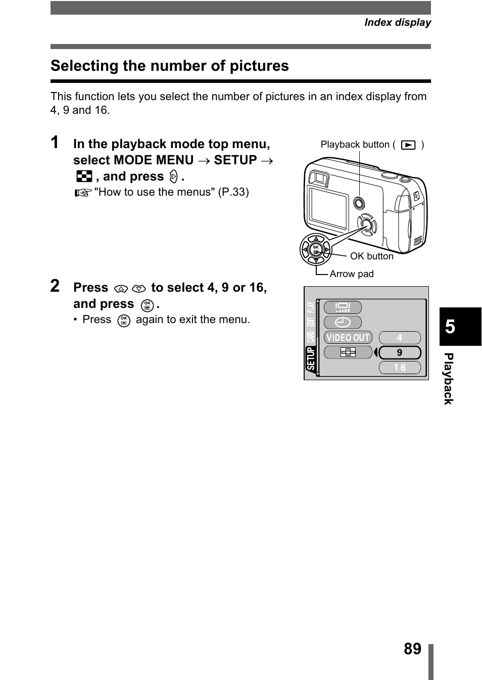 Selecting the number of pictures | Olympus C-360Zoom User Manual | Page 90 / 197