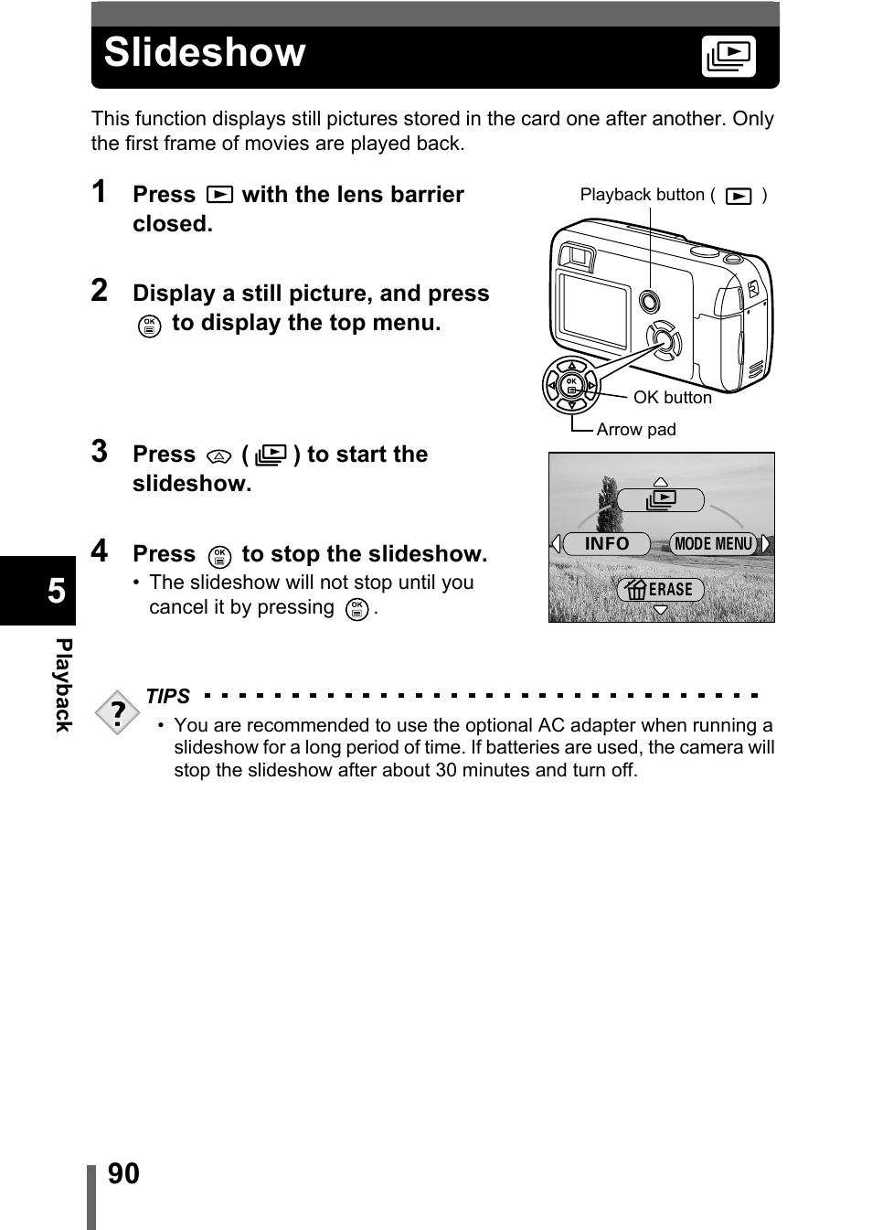 Slideshow, P.90 | Olympus C-360Zoom User Manual | Page 91 / 197