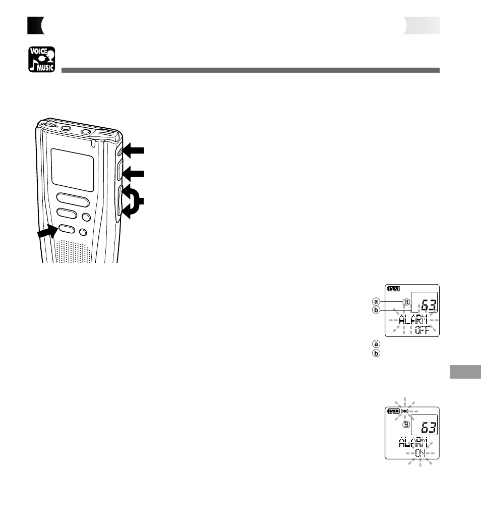 Alarm playback function, Music | Olympus DM-1 User Manual | Page 53 / 64