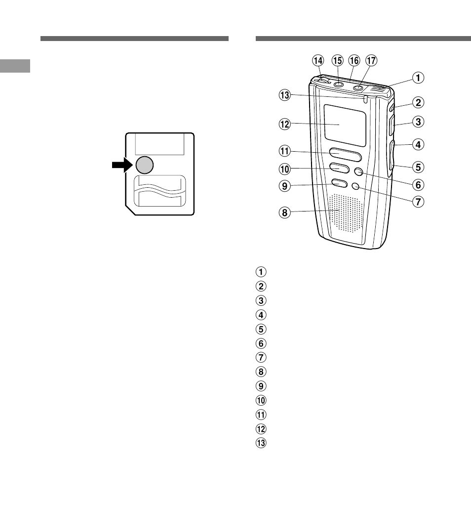 Identification of parts | Olympus DM-1 User Manual | Page 8 / 64