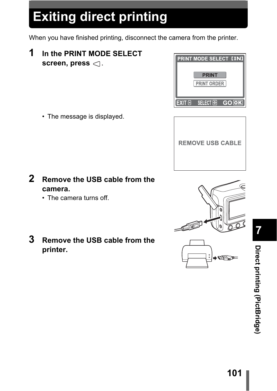 Exiting direct printing | Olympus C-370 ZOOM User Manual | Page 101 / 144