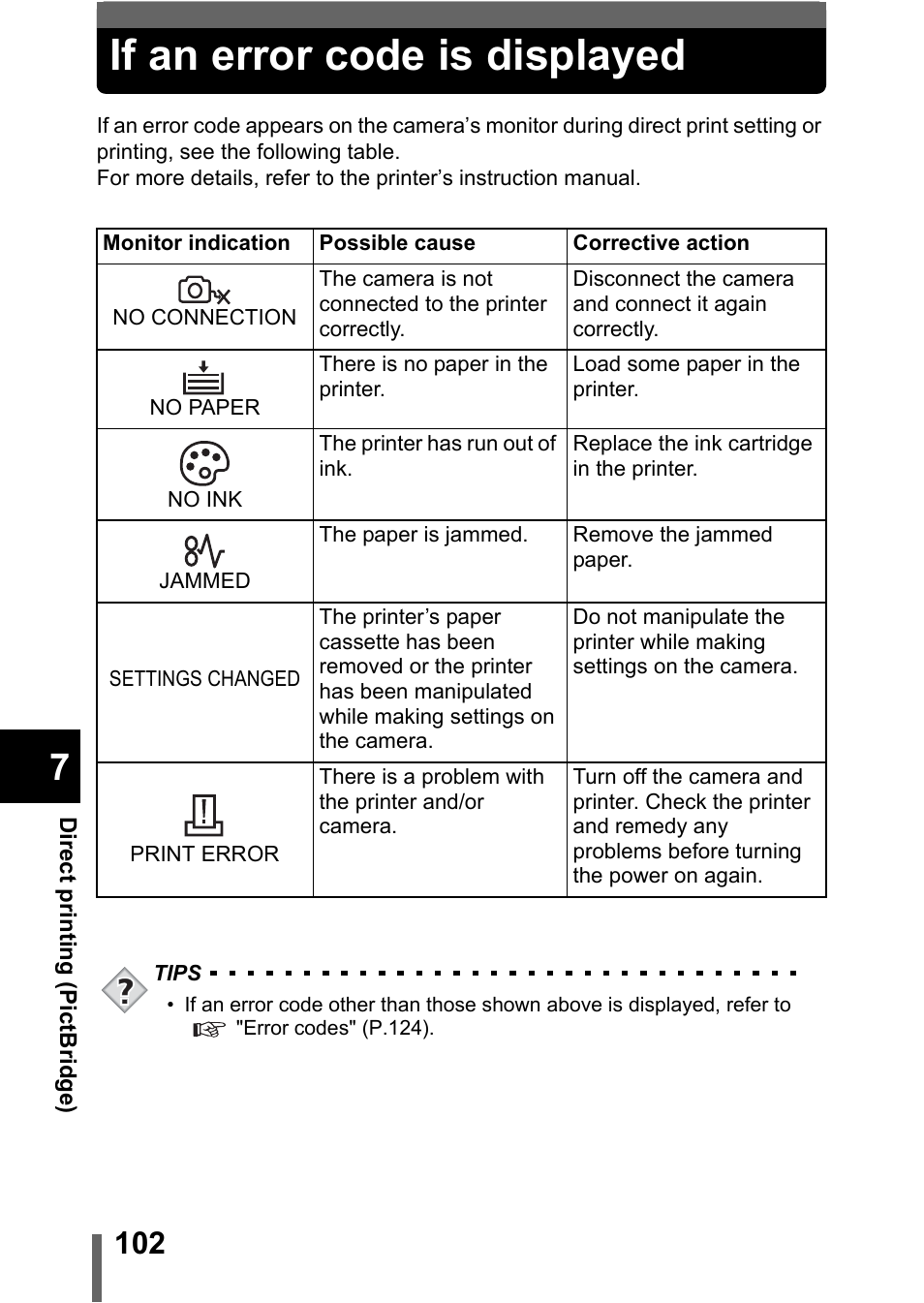 If an error code is displayed | Olympus C-370 ZOOM User Manual | Page 102 / 144