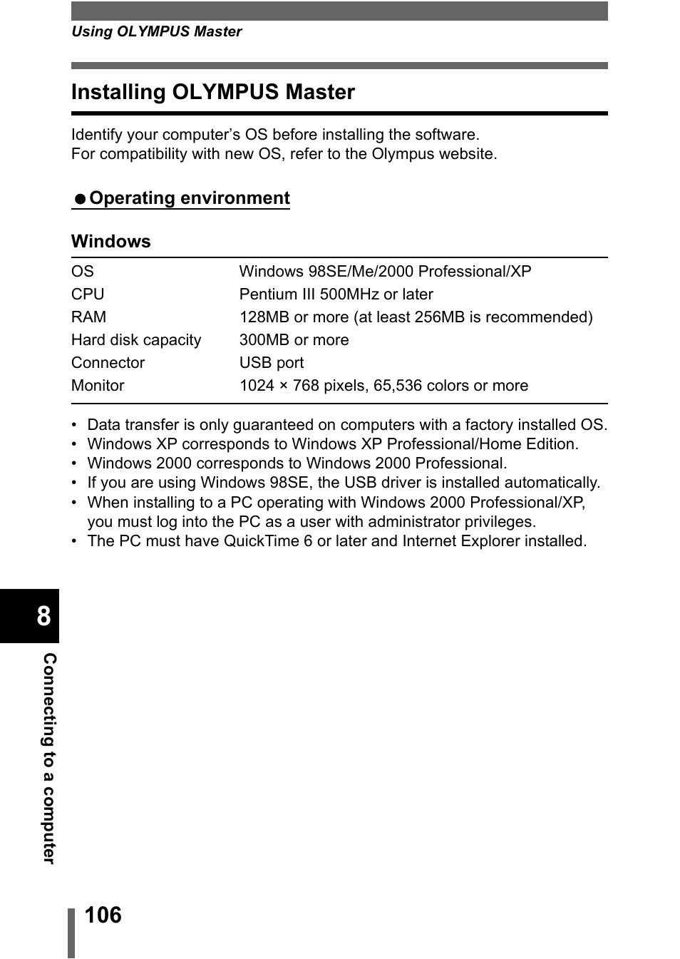 Installing olympus master, P.106 | Olympus C-370 ZOOM User Manual | Page 106 / 144