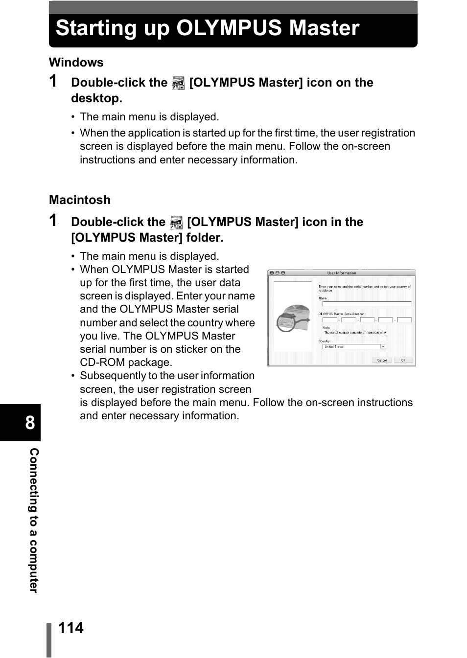 Starting up olympus master, P.114 | Olympus C-370 ZOOM User Manual | Page 114 / 144