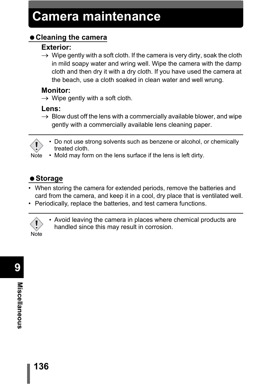 Camera maintenance | Olympus C-370 ZOOM User Manual | Page 136 / 144