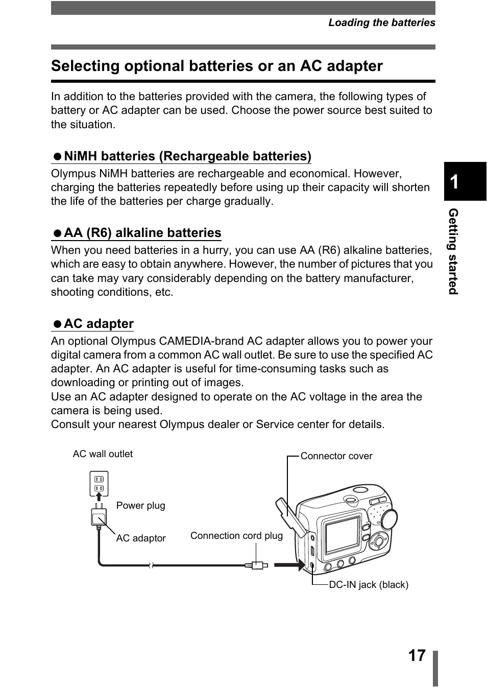 Selecting optional batteries or an ac adapter, P.17, 69, P.17 | Olympus C-370 ZOOM User Manual | Page 17 / 144