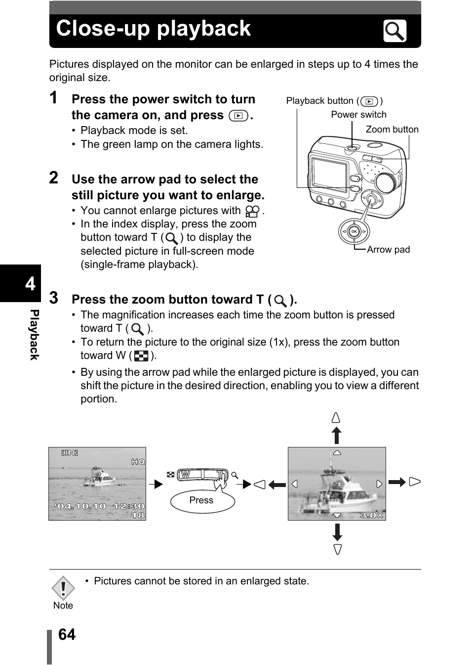 Close-up playback | Olympus C-370 ZOOM User Manual | Page 64 / 144