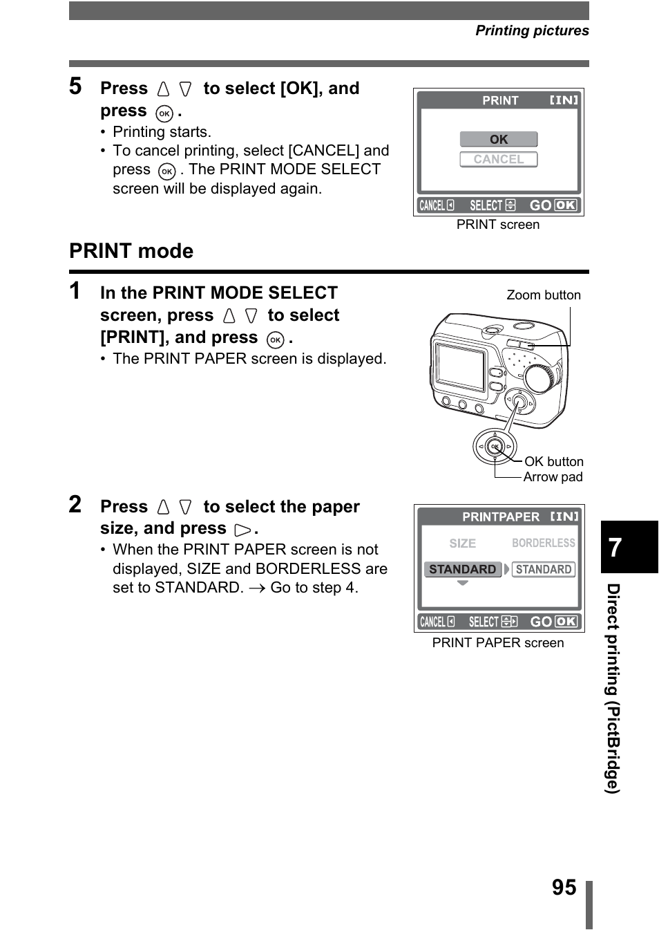 Print mode, Print mode" (p.95) | Olympus C-370 ZOOM User Manual | Page 95 / 144