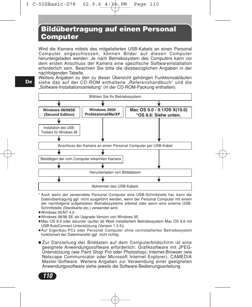 Bildübertragung auf einen personal computer | Olympus C-50 Zoom User Manual | Page 110 / 156