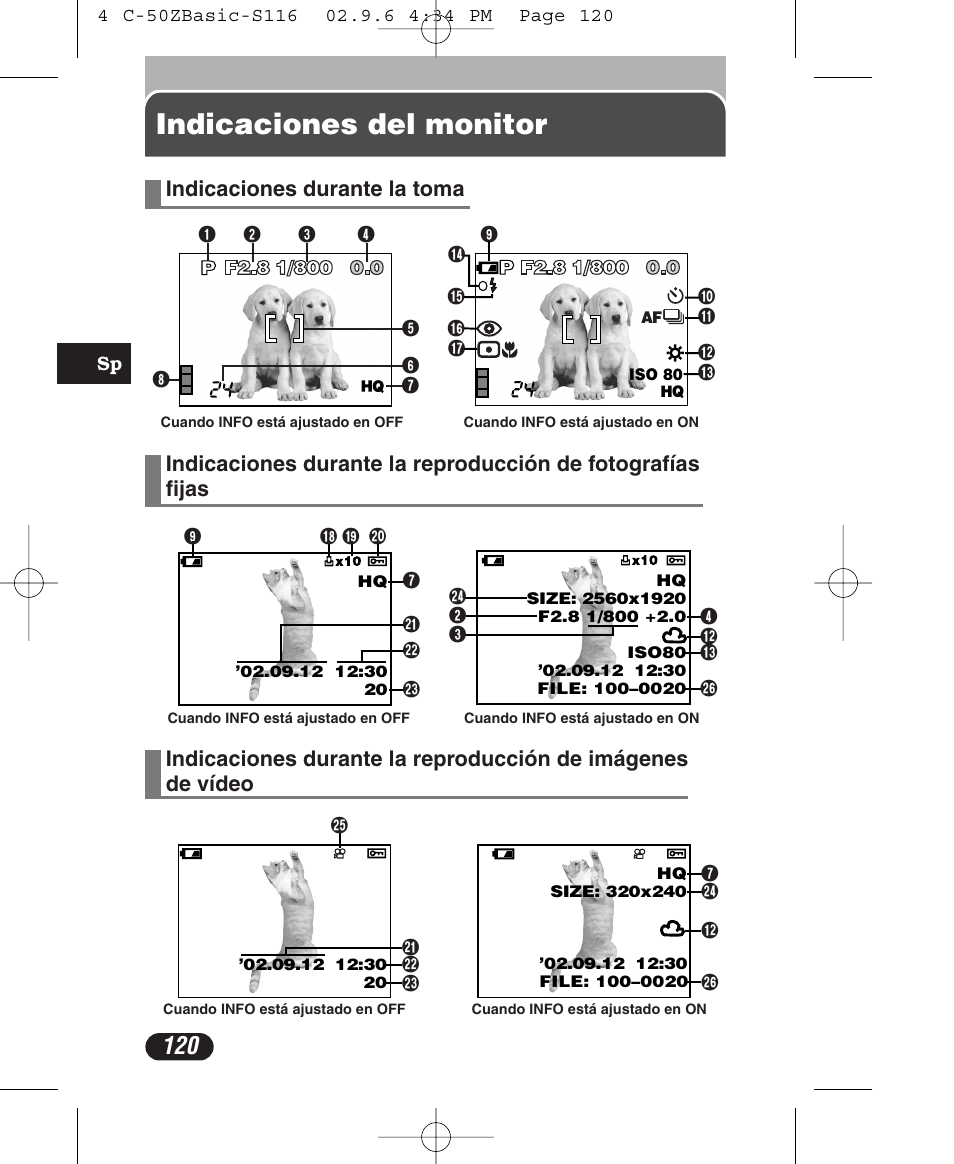 Indicaciones del monitor | Olympus C-50 Zoom User Manual | Page 120 / 156