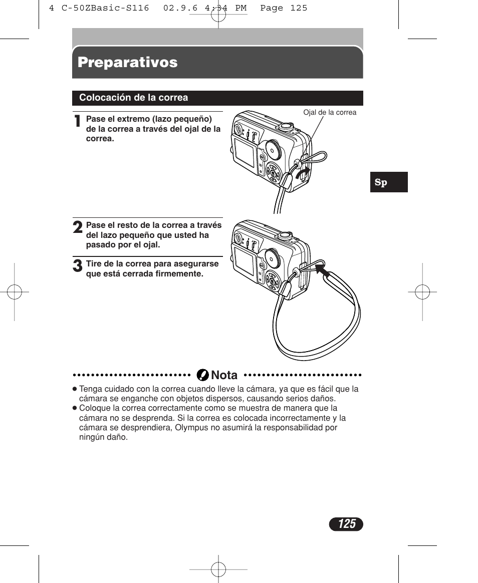 Preparativos | Olympus C-50 Zoom User Manual | Page 125 / 156