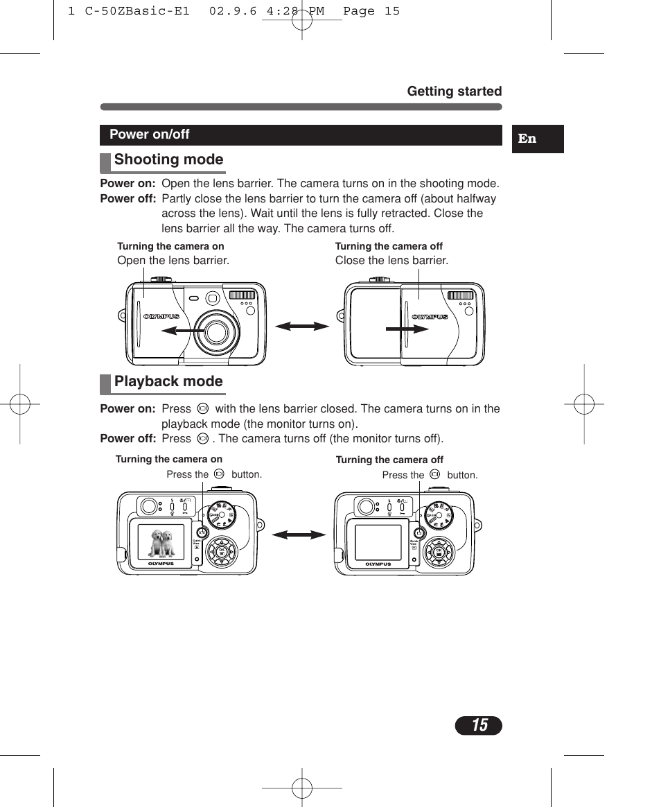 Shooting mode, Playback mode | Olympus C-50 Zoom User Manual | Page 15 / 156