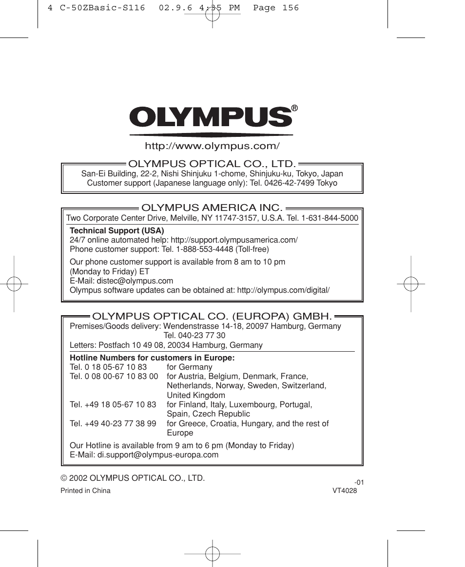 Olympus C-50 Zoom User Manual | Page 156 / 156
