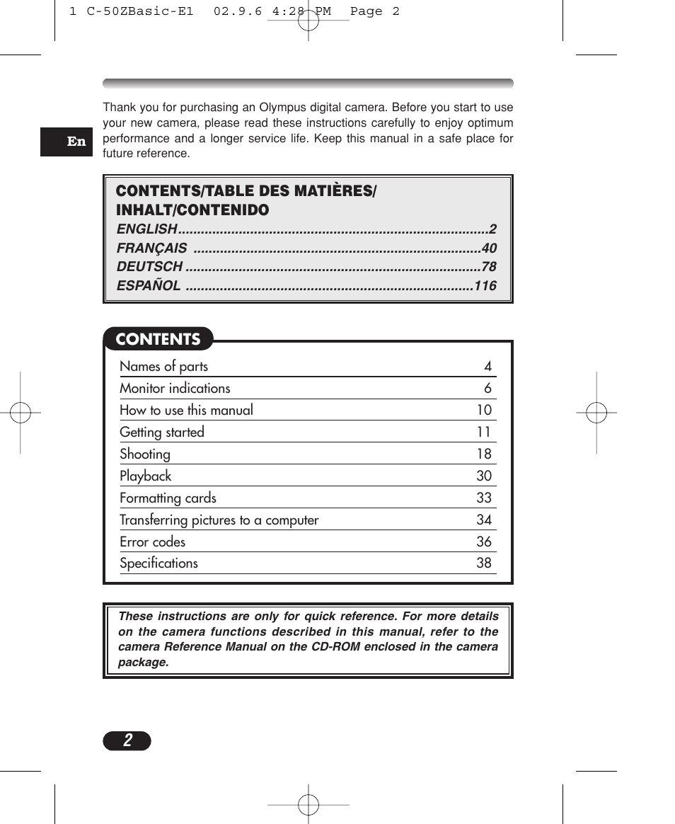 Olympus C-50 Zoom User Manual | Page 2 / 156
