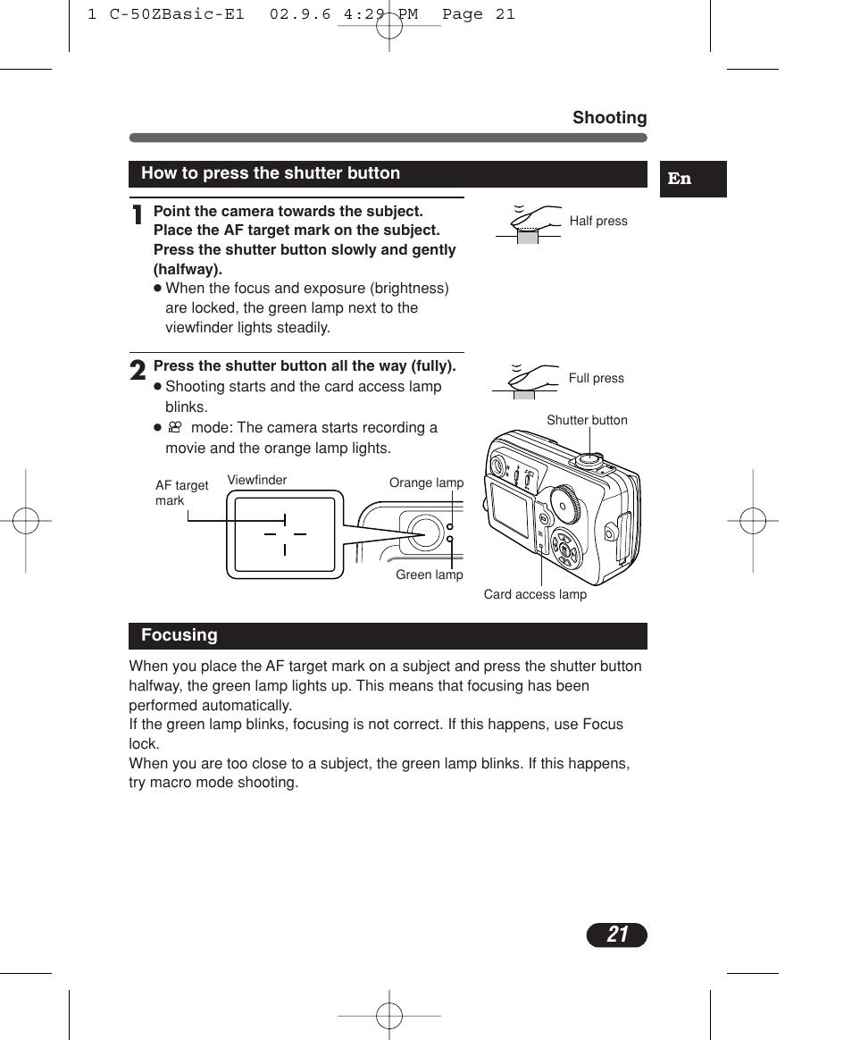 Olympus C-50 Zoom User Manual | Page 21 / 156