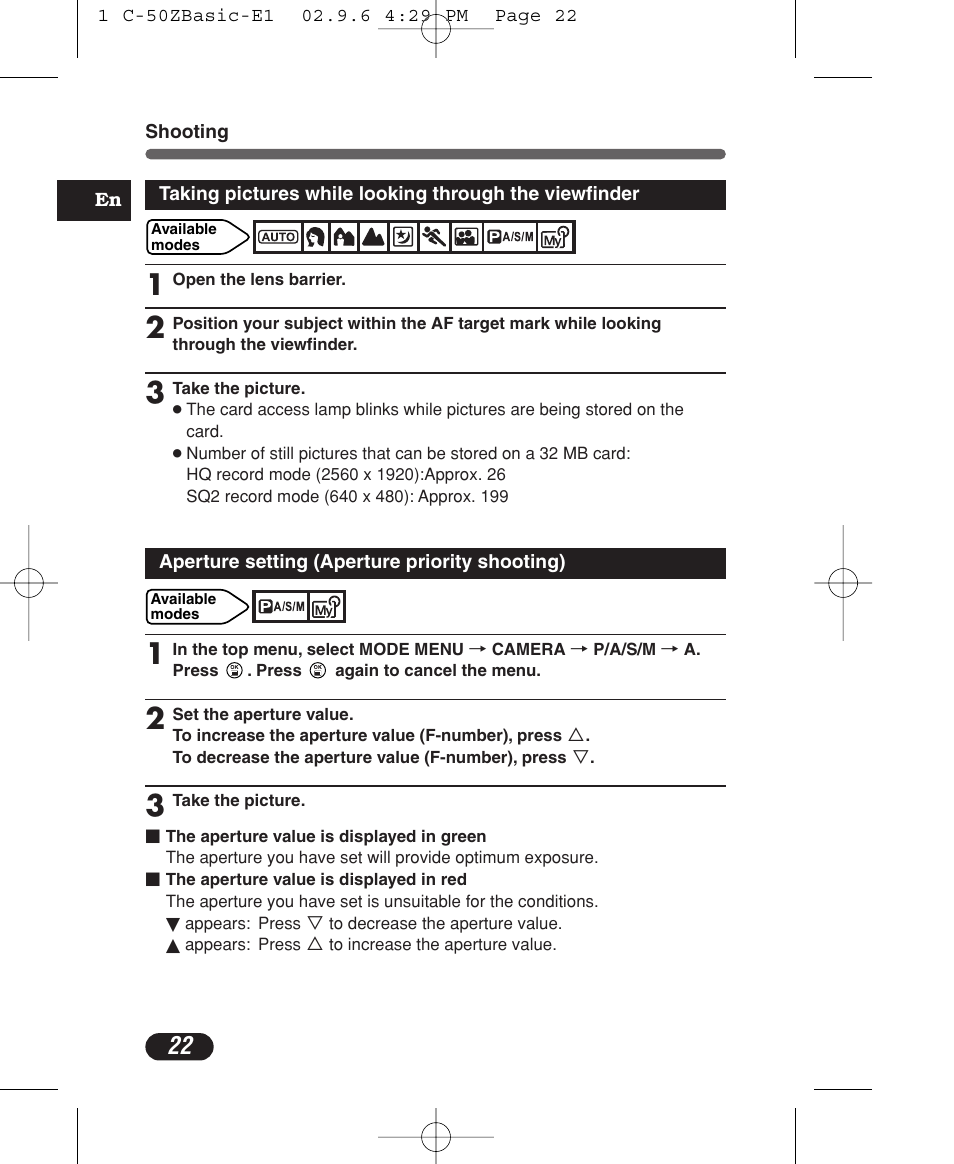 Olympus C-50 Zoom User Manual | Page 22 / 156