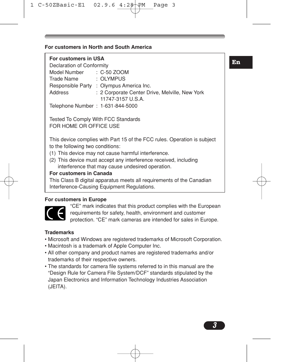 Olympus C-50 Zoom User Manual | Page 3 / 156