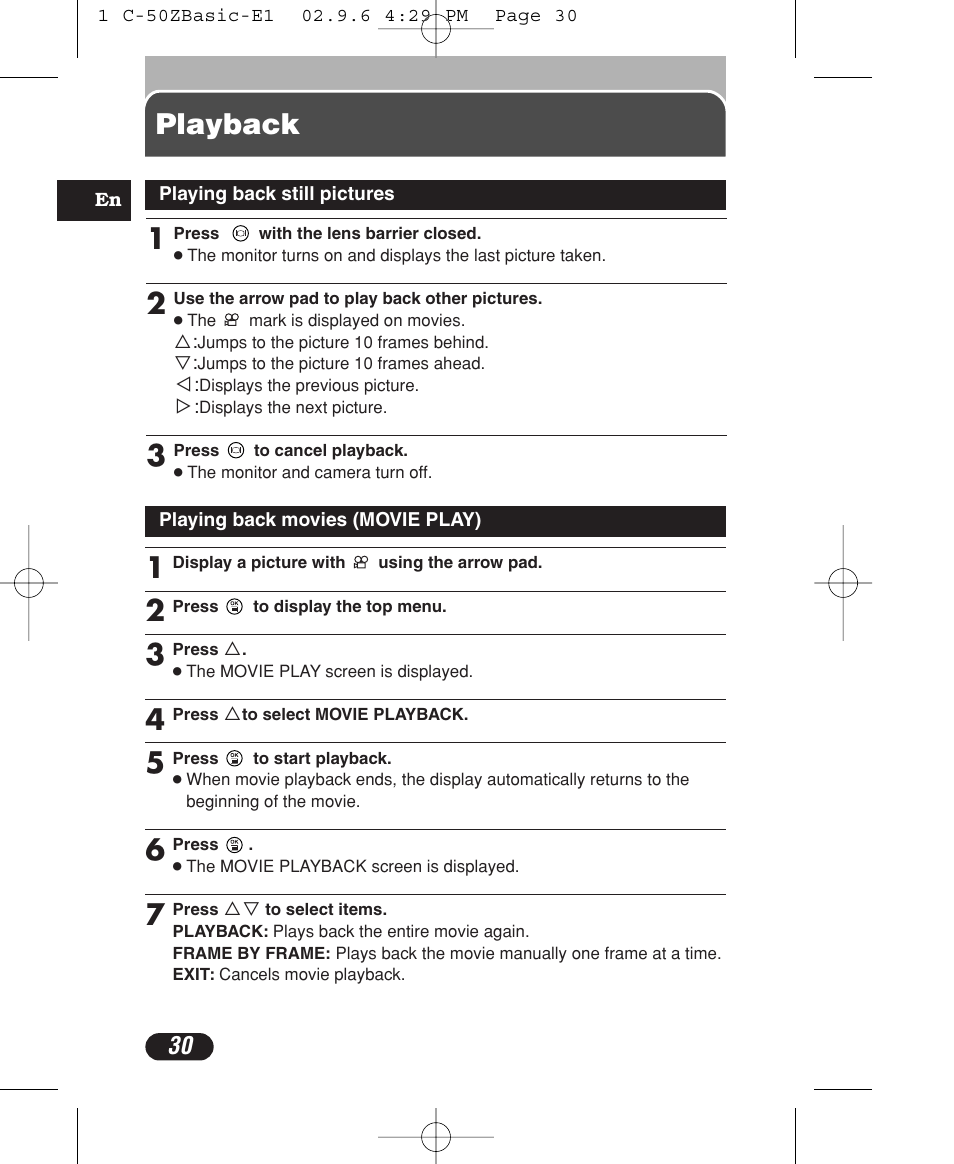 Playback | Olympus C-50 Zoom User Manual | Page 30 / 156