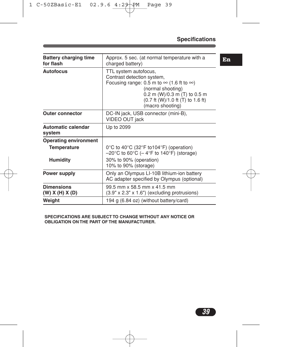 Olympus C-50 Zoom User Manual | Page 39 / 156