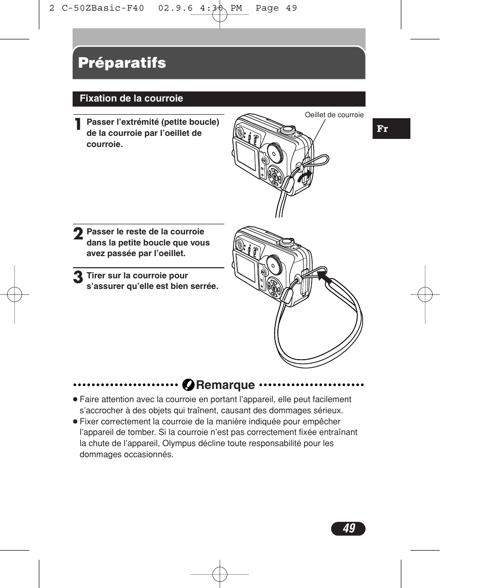 Préparatifs | Olympus C-50 Zoom User Manual | Page 49 / 156
