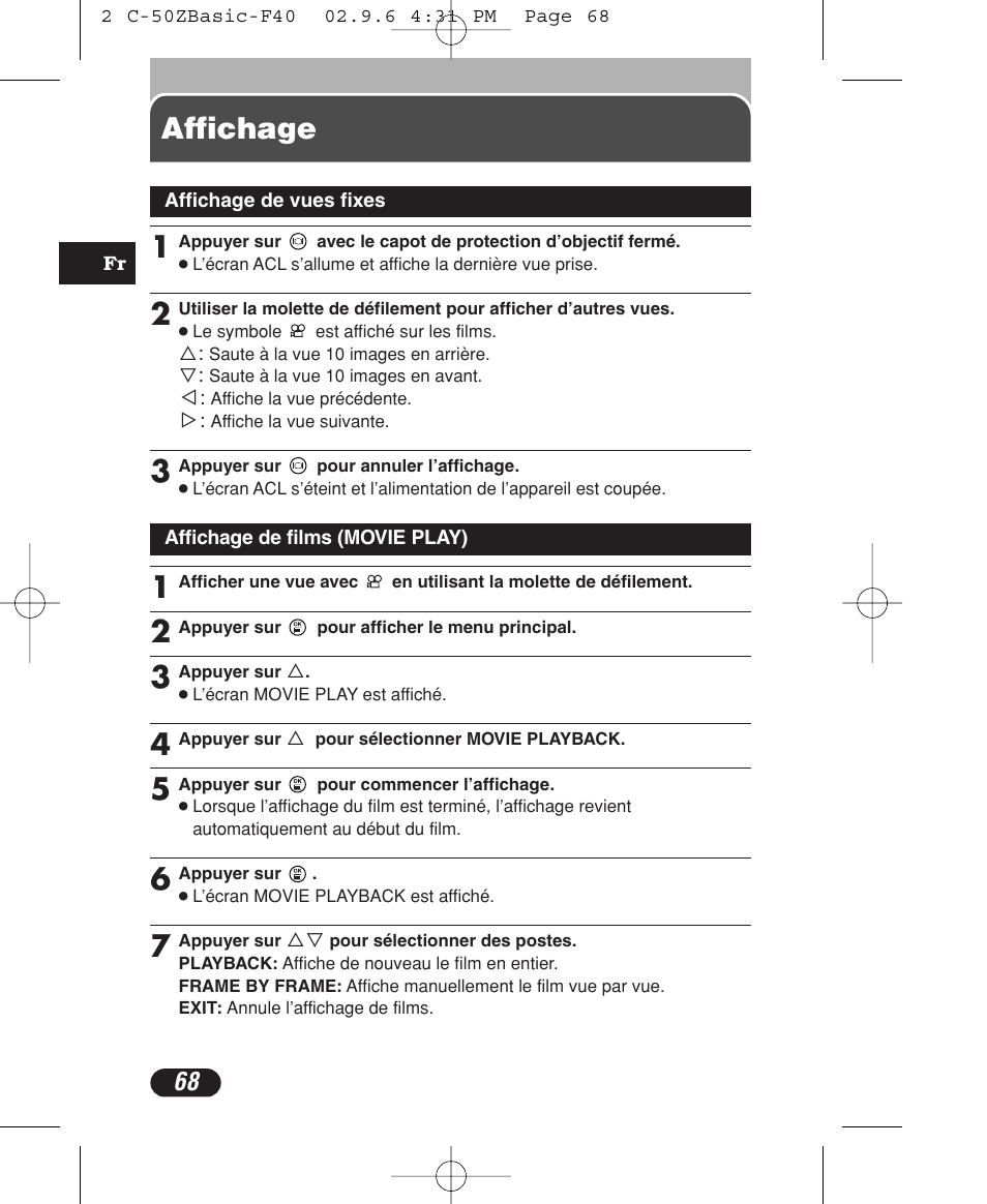 Affichage | Olympus C-50 Zoom User Manual | Page 68 / 156