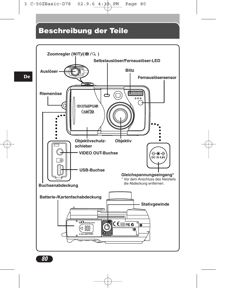 Beschreibung der teile | Olympus C-50 Zoom User Manual | Page 80 / 156