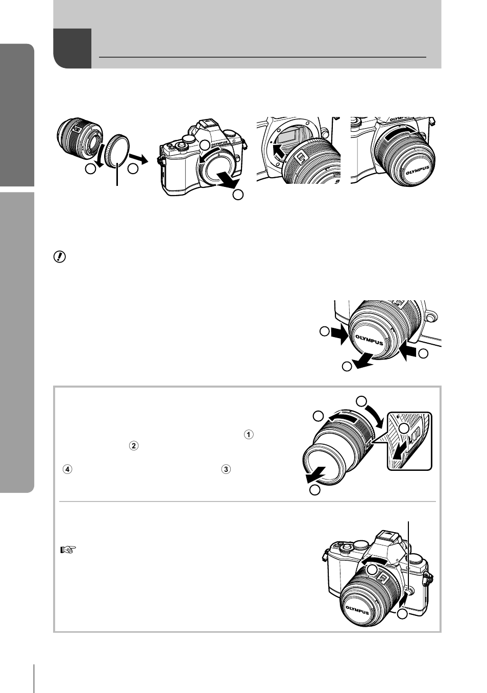 Attaching a lens to the camera, Basic guide, Preparations for shooting | Olympus E-M5 User Manual | Page 6 / 133
