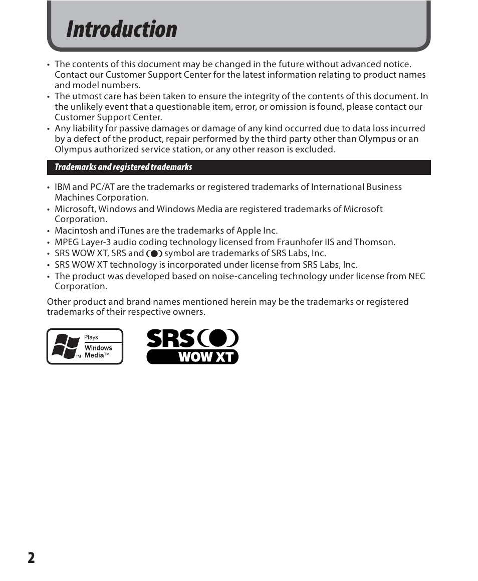 Introduction | Olympus WS-500M User Manual | Page 2 / 72