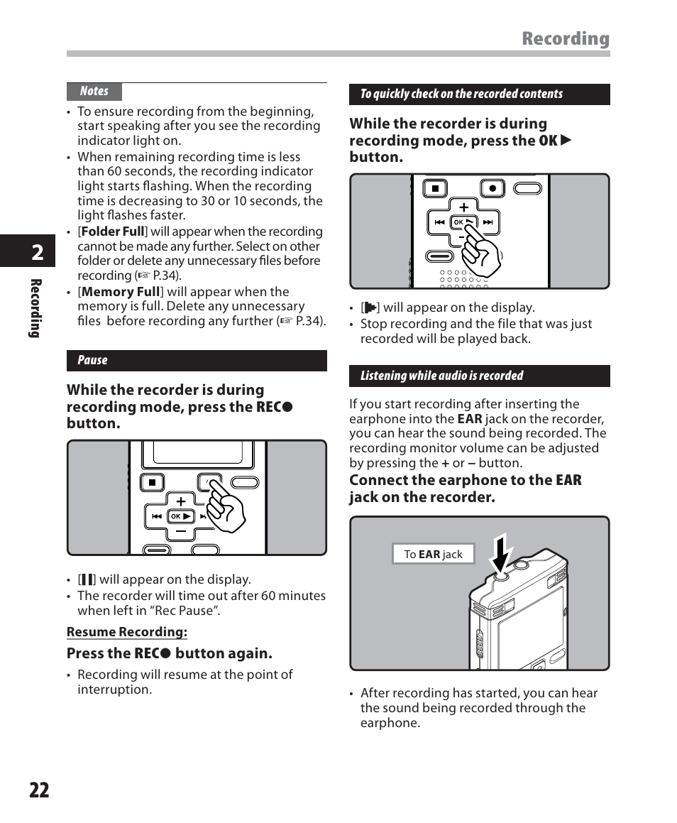 Recording | Olympus WS-500M User Manual | Page 22 / 72