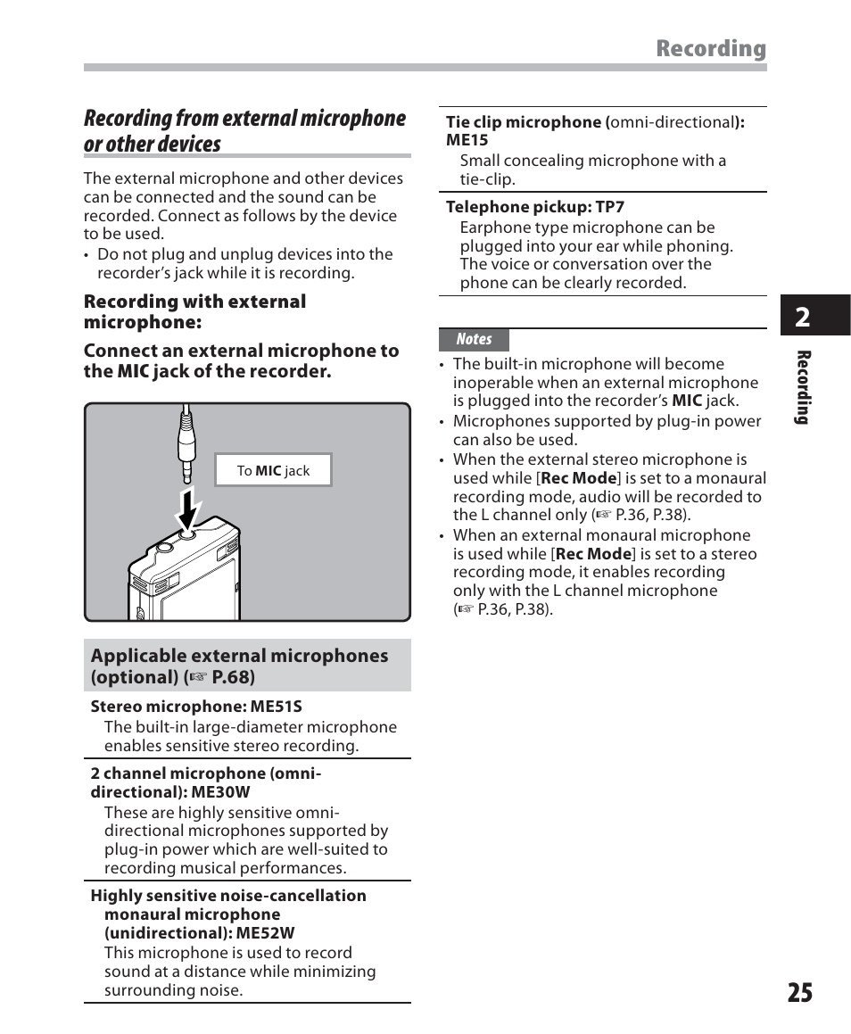 Recording | Olympus WS-500M User Manual | Page 25 / 72